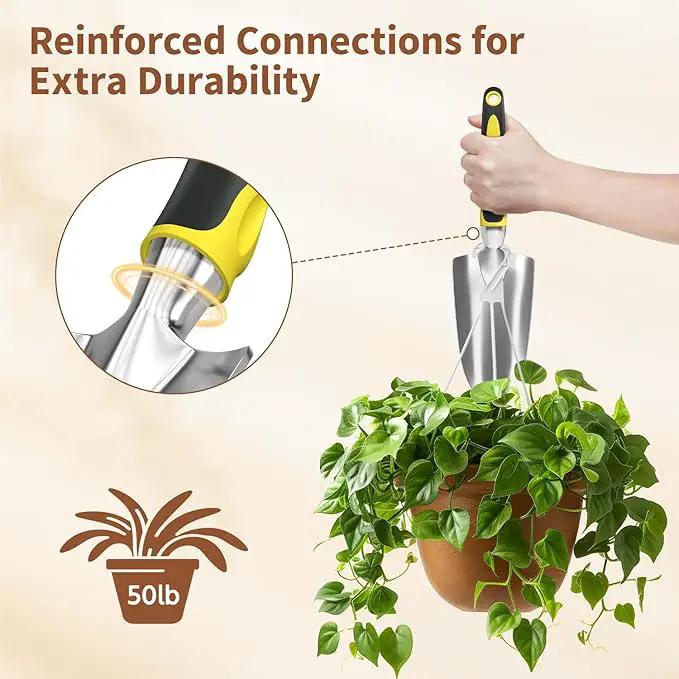 LASZOLA 3 Piece Garden Tool Set Include Hand Trowel Rake and Transplant Shovel for Women, Indoor Heavy Duty Small Spade Kit with Ergonomic Handle to Weed and Loosen, for Mom and Plant Beginner, Yellow by GreenHaven Gardens