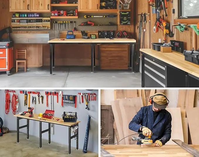 84” Adjustable Height Workbench, 5000 LBS Heavy Duty Table Rubber Wood Workstation with Power Outlet & Pegboard for Garage, Office, Workshop, Home,Commercial by GreenHaven Gardens