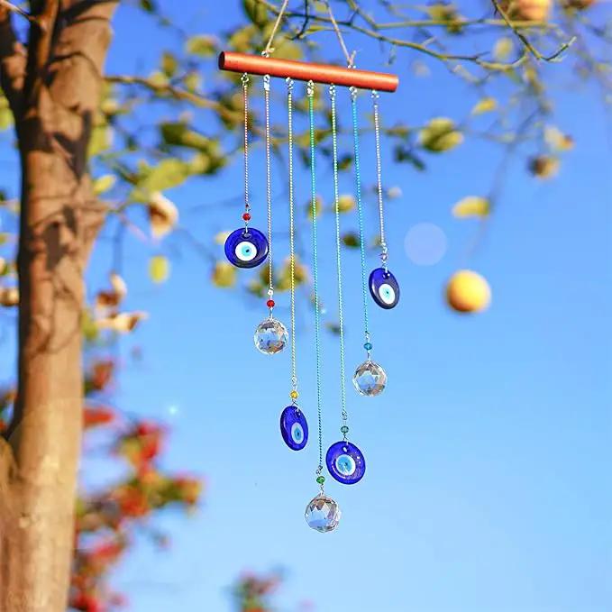 YU FENG Hanging Crystals Suncatcher Ornament Turkish Blue Evil Eye Decor Crystal Ball Prisms Rainbow Maker Pendant for Window Garden by GreenHaven Gardens