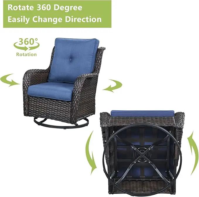 Outdoor Wicker Patio Furniture Set - 6 Piece Rattan Patio Conversation Set with 2 Rocking Swivel Chairs,2 Ottomans,1 Sofa and 1 Coffee Table for Porch Deck Backyard Garden(Brown/Blue) by GreenHaven Gardens