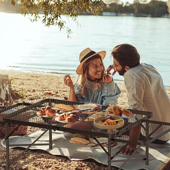 Folding Table with 2 Wing Panels, 3x2 FT Camping Table with Mesh Desktop,Height Adjustable Folding Grill Table with Mesh Bag,Portable Outdoor Table for Picnic,Camping,BBQ,Beach(Black) by GreenHaven Gardens