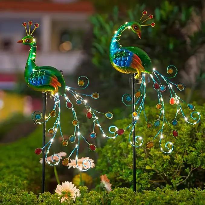 VEWOGARDEN 2 Pack Solar Stake Lights Outdoor Waterproof Metal Peacock Solar Lights for Yard Garden Patio Pathway Walkway, Green by GreenHaven Gardens