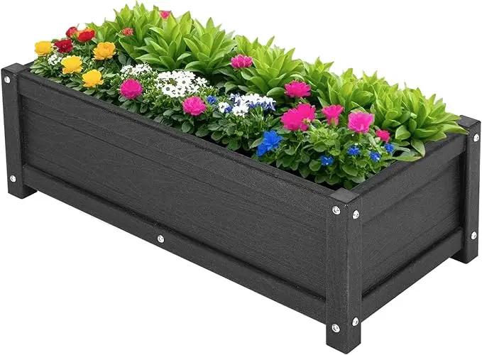 HDPE Raised Planter Box Outdoor,Rot-Resistant and Non-Cracking,Raised Beds for Gardening 29.5 * 14.4 * 9.8 in for Yard,Lawn,Outdoor Planter Boxes Rectangle with Drainage Holes Black by GreenHaven Gardens