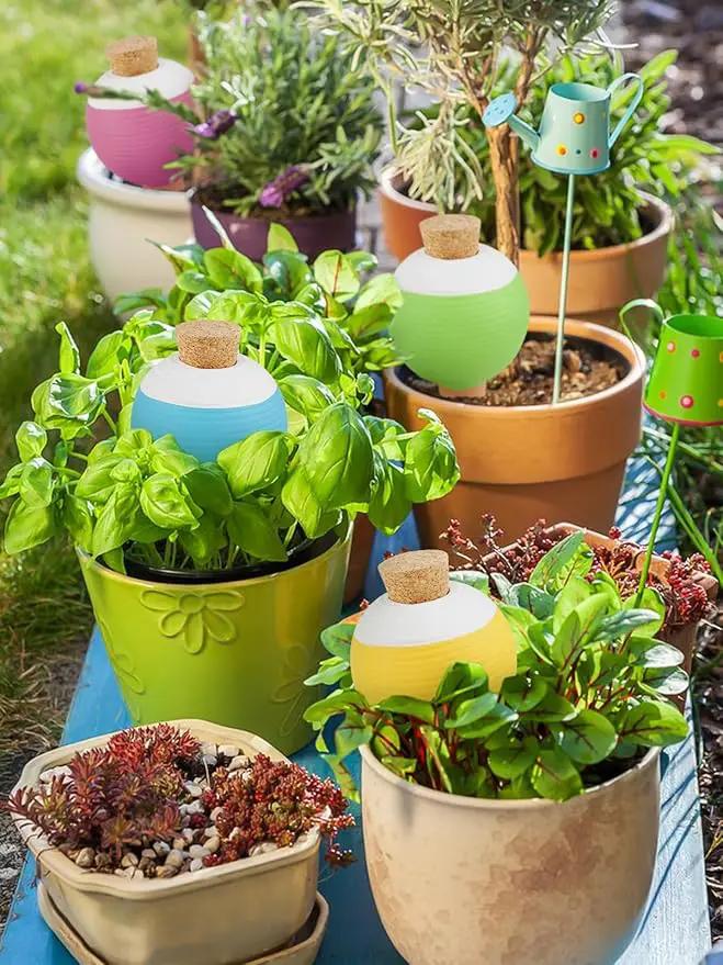 4Pcs Plant Watering Globes, Kalolary Large Terracotta Automatic Watering Stake Devices with Wooden Stopper for Pots, Planters, Indoor, Outdoor by GreenHaven Gardens