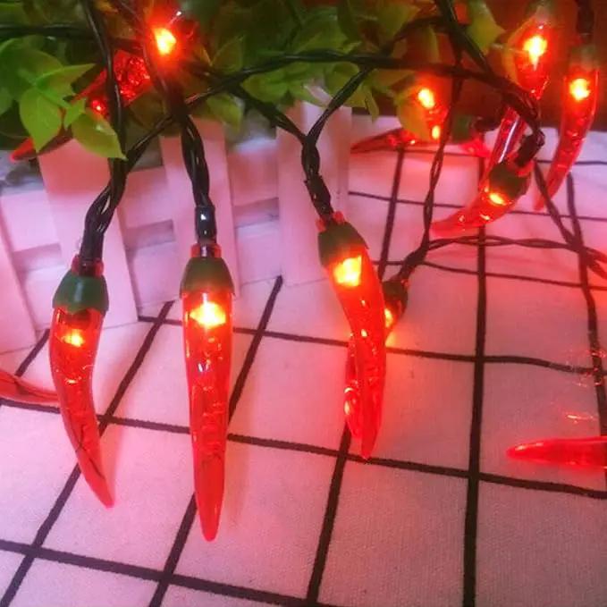 100 LED Chili Shape Fairy String Lights, Solar Operated, Red, 10m Length, Outdoor Use, Wedding, Christmas Decoration by GreenHaven Gardens