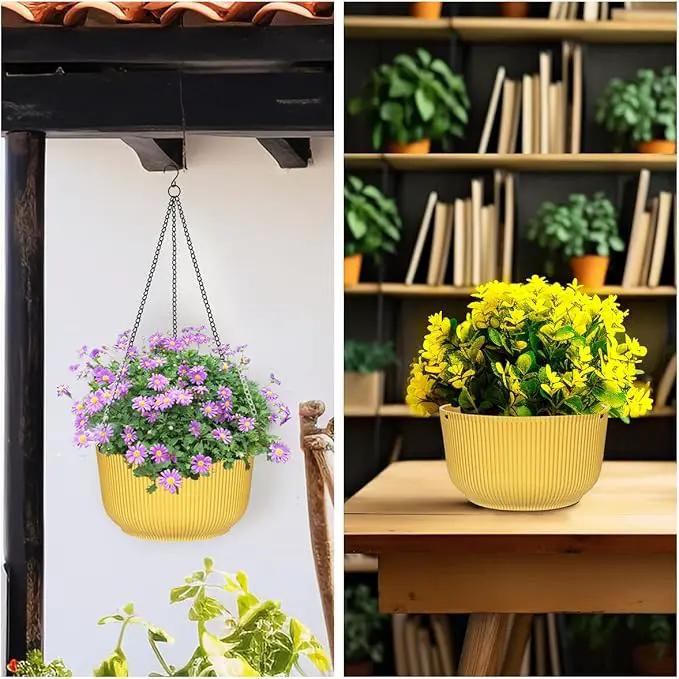 Hanging Planters for Indoor Plants, 3 Pack Hanging Baskets for Plants, Self Watering Plant Hanger for Indoor Plants, Round Hanging Plant Pot with Drainage Holes and Chains, Yellow by GreenHaven Gardens