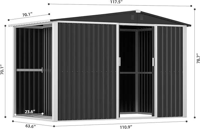 Metal Outdoor Storage Shed 10FT x 6FT with Firewood Storage, Steel Utility Tool Shed Storage House with Sliding Door, Metal Sheds Outdoor Storage for Backyard Garden Patio Lawn, Black by GreenHaven Gardens