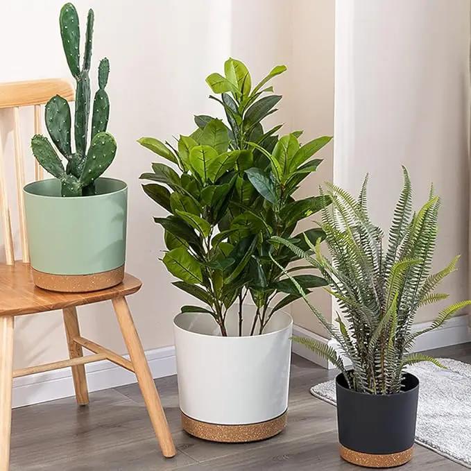 ZMTECH Plant Pots, Set of 3 8'' Self Watering Plastic Planter with Drainage Hole and Saucer, Modern Decorative Flower Pot for Indoor Outdoor House Plants, Succulents, Flowers - White by GreenHaven Gardens