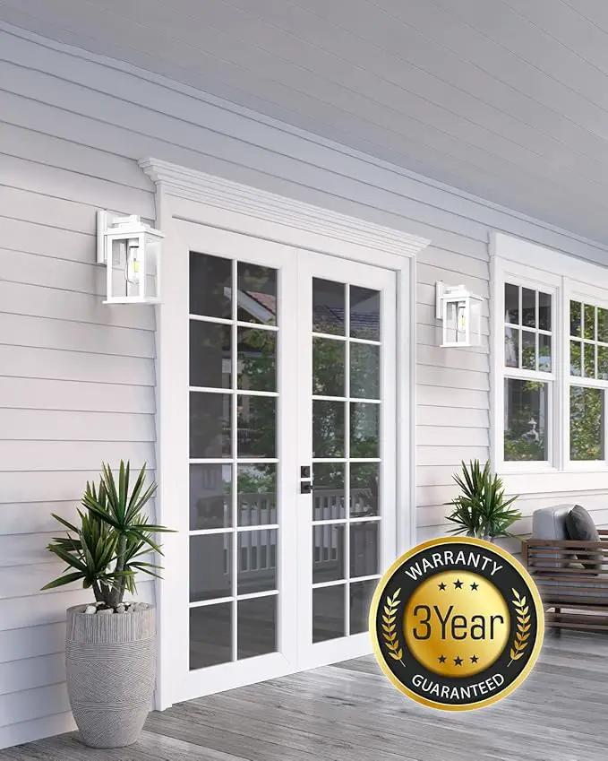 VIANIS White Outdoor Wall Lights, Dusk to Dawn Porch Lights, Anti-Rust Exterior Lighting Fixtures, Dusk to Dawn Outdoor Lighting with Tempered Glass for House, Porch, Garden, Hardwired, Non-Solar by GreenHaven Gardens