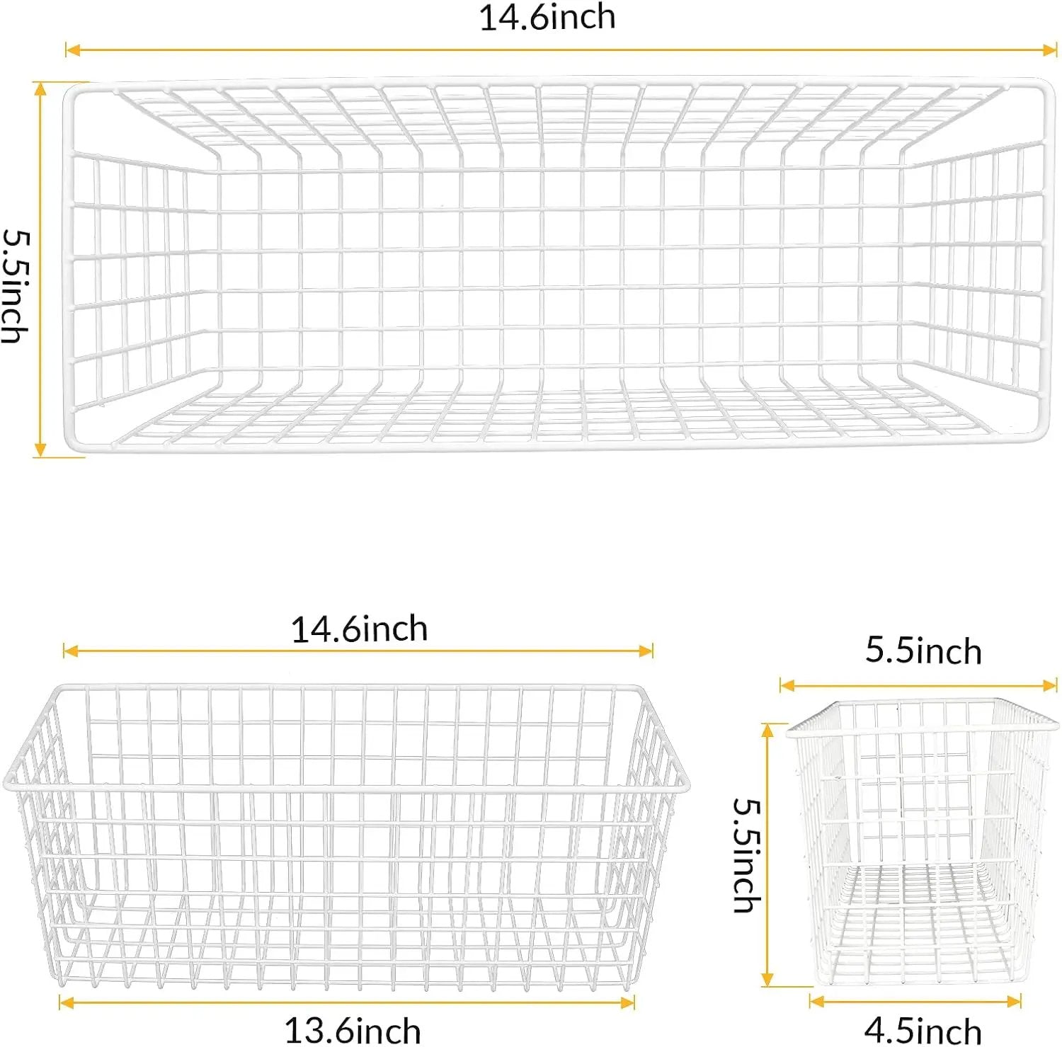 2 Sets Extra Large Hanging Wall Basket, White Metal Wire Baskets with Steel Hooks for Organizing, WallmountedFruit Vegetable Toy Snack Storage, Home Kitchen Bathroom Laundry Pantry Organizer by GreenHaven Gardens