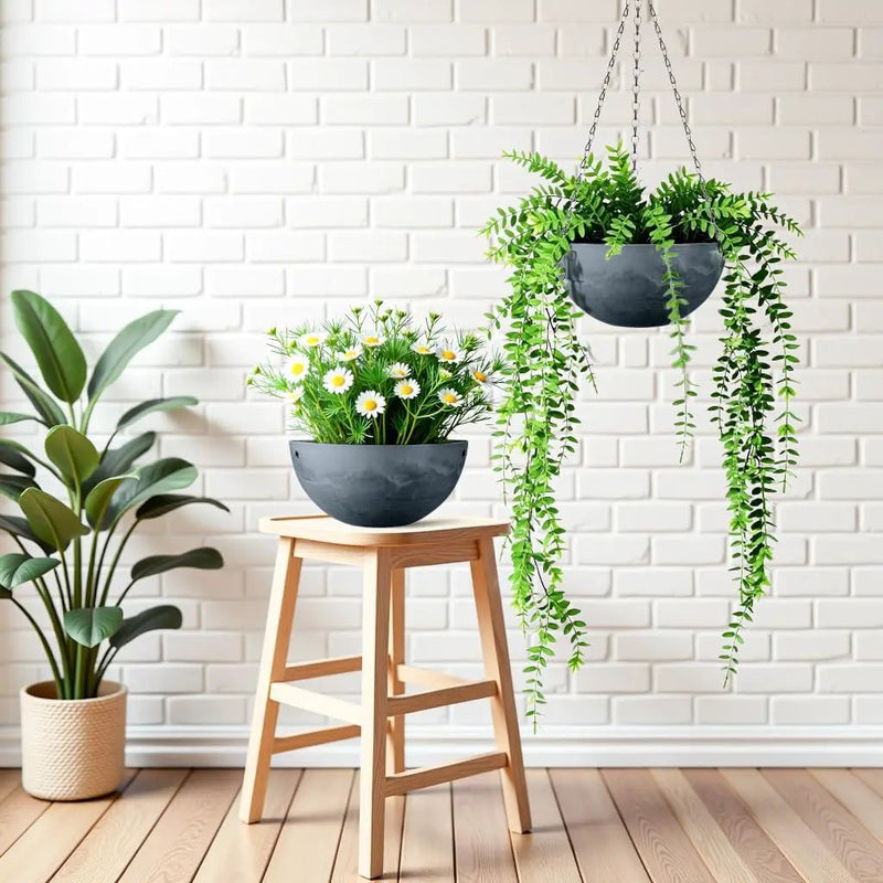 Marble Pattern 10 Inch Hanging Planter for Indoor Outdoor Plants, 2 Pack Hanging Planter Basket for Garden Home Decor Use (Gray) by GreenHaven Gardens
