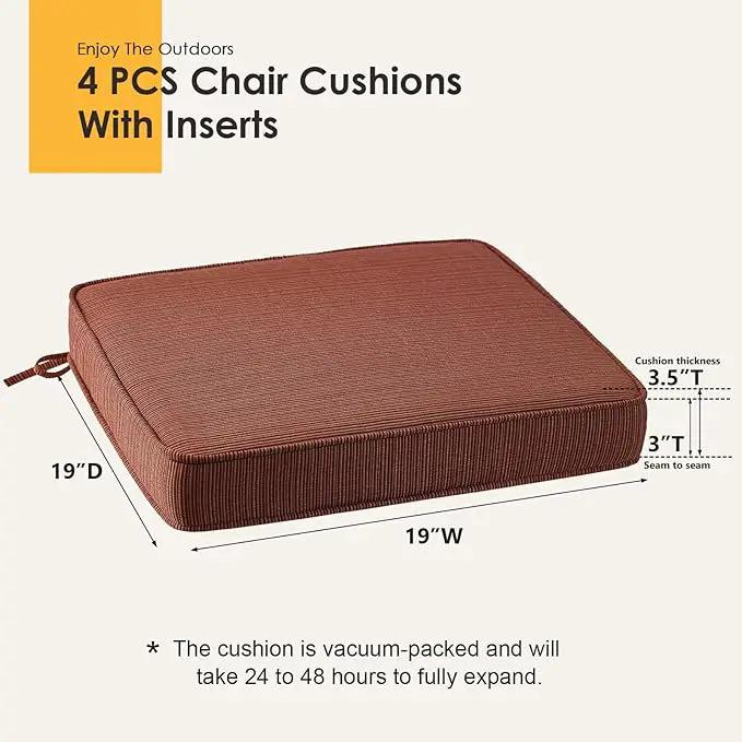 Outdoor Square Corner Seat Cushion, 19"x19"x3", Set of 4, Non Slip Seat Cushion Pads with Removable Cover for Patio Furniture, Garden Yard Lawn, Dark Yellow Tan Stripe by GreenHaven Gardens