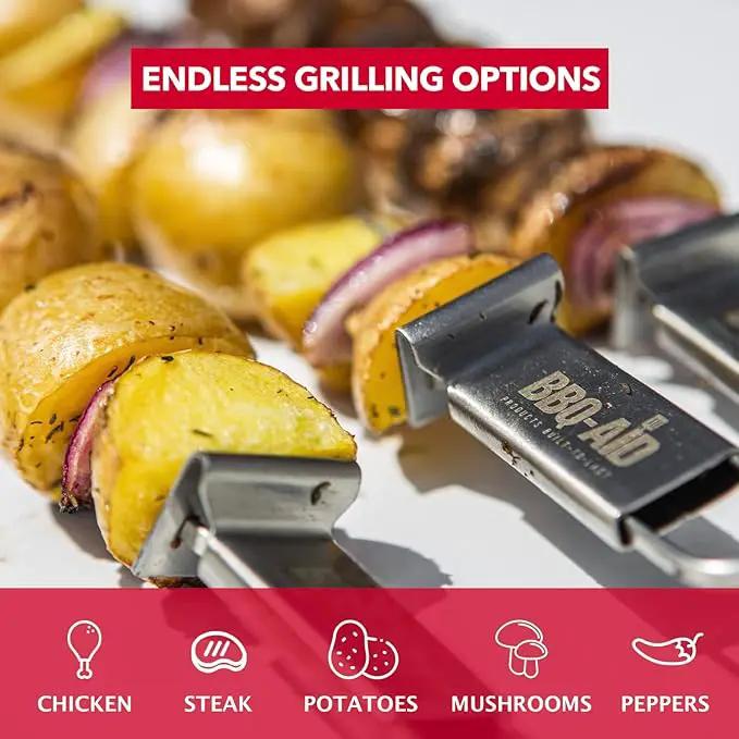 BBQ-AID Premium Barbecue Metal Skewers for Kabobs with Quick Release - Double Pronged, Stainless Steel Metal Skewer for Grilling - Shish Kabob Sticks, Veggies & More by GreenHaven Gardens