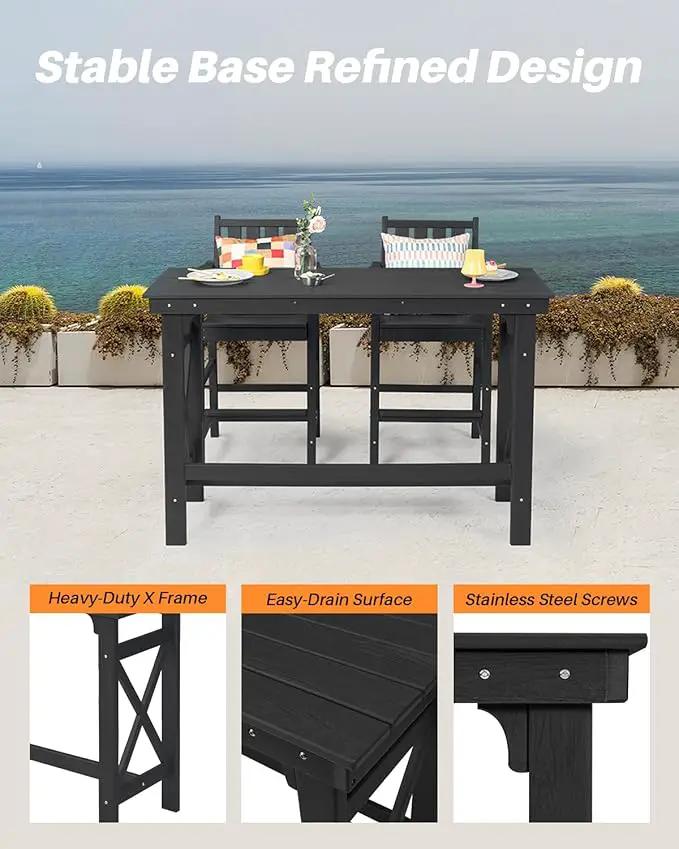 5-Piece HDPE Patio Bar Set, Rectangular Bar Height Table and 4 Adirondack Bar Chairs, All Weather Outdoor Bar Stools Set, Outdoor Bar Table and Chairs Set for Balcony, Pool, Porch, Obsidian by GreenHaven Gardens