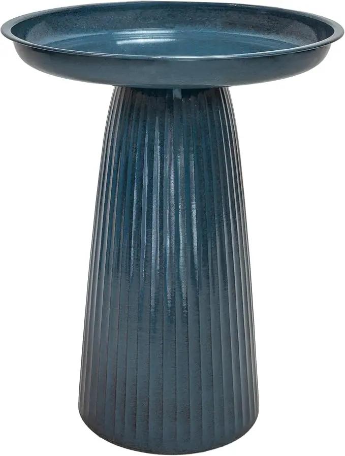 Sunnydaze Gleeful Garden Metal Bird Bath for Outdoors - Large Decorative Iron Birdbath - 23-Inch - Blue Glaze by GreenHaven Gardens