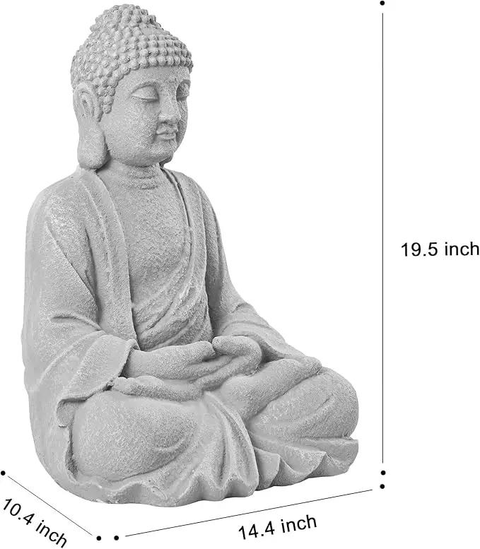 TOETOL Zen Garden Asian Buddha Statue Outdoor Indoor Yard Decor 20” High Patio Deck Sculptures Magnesium Oxide Stone Grey Home Entryway Hallway by GreenHaven Gardens