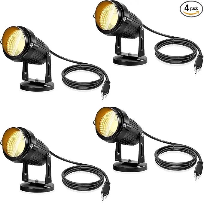 LemonBest Landscape Lights - 5W 110V Outdoor Spotlight - Waterproof IP65-3000K Warm White LED Landscape Lights - 5ft Cable for Yard Garden Patio Driveway House (Include Spike) (4 Pack) by GreenHaven Gardens