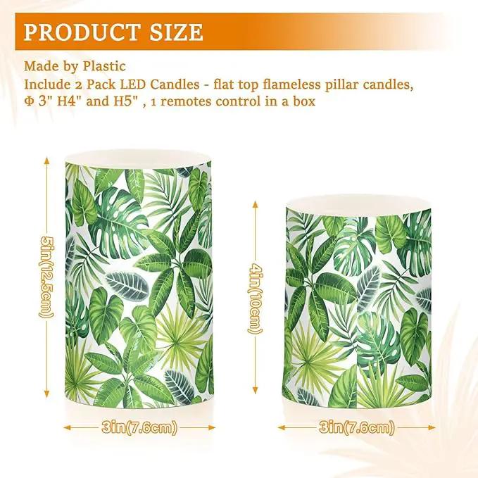 Flickering Flameless Candles, Tropical Palm Leaves Exotic LED Candles with Remote Timer, Set of 2 Battery Operated Candle for Valentine Wedding Birthday by GreenHaven Gardens