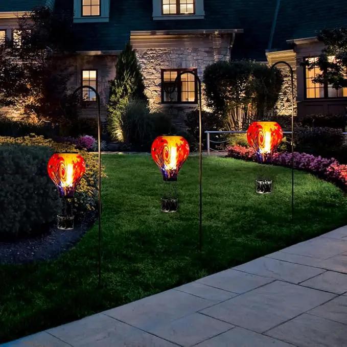Starsoul Solar Hot Air Balloon Lantern with Flame Tie-Dye Style Hot Air Balloon Lamp Glass Outdoor Solar Hanging Lantern Waterproof for Garden Yard Patio by GreenHaven Gardens