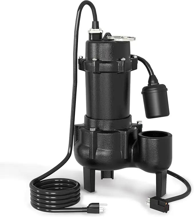1HP Sewage/Effluent Pump Submersible, 115V 5600 GPH Cast Iron Pump with Automatic Tethered Float Switch, Sump Pump for Sump Basin, Basement, Residential Sewage, 2'' NPT Discharge by GreenHaven Gardens