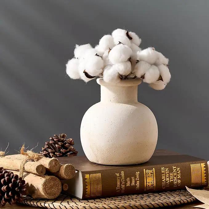 SIDUCAL Ceramic Rustic Farmhouse Vase | 6 Inch Pottery Decorative Boho Flower Vase for Home Decor, Table, Living Room, Bathroom Decoration, Shelf Decor, Mantel, Wedding, White by GreenHaven Gardens