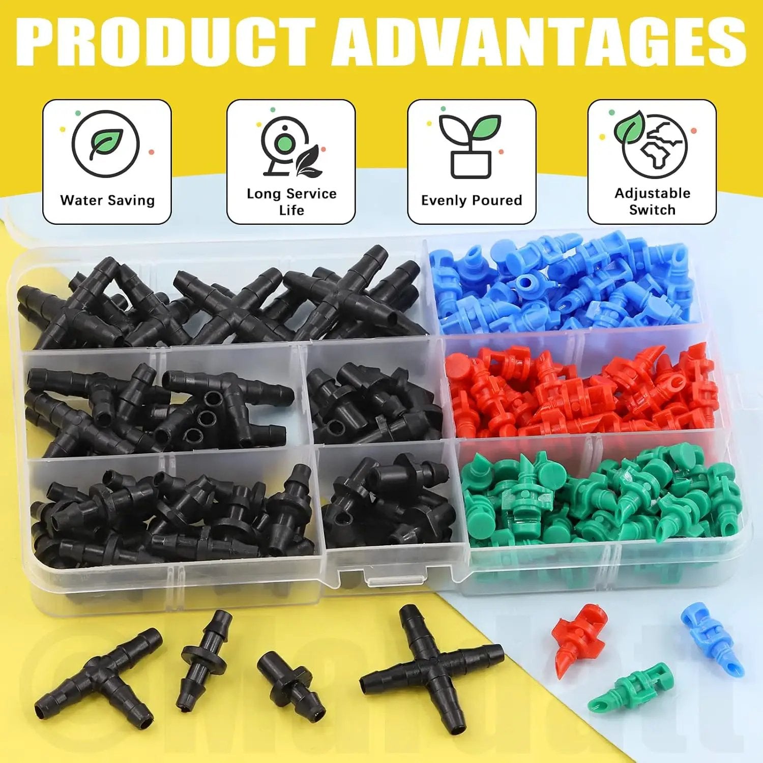 152Pcs Drip Irrigation Barbed Connectors Fittings Kit for 1/4" Tubing Includes 90/180/360 Angle Atomizing Sprinkler Sprayer and Barbed Connector for Agriculture Hydroponic Garden Lawn by GreenHaven Gardens