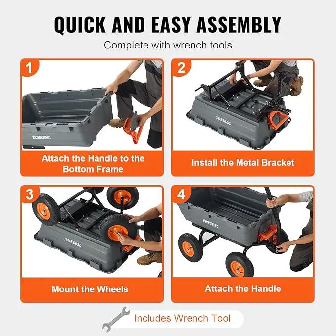 VEVOR 1200lbs 7Cu.Ft. Garden Dump Cart with 2-in-1 Convertible Handle and 13in All Terrain Wheels, Heavy Duty Poly Yard Dump Wagon Utility ATV Trailer Dump Cart Tow Behind for Lawn Mower Tractor by GreenHaven Gardens