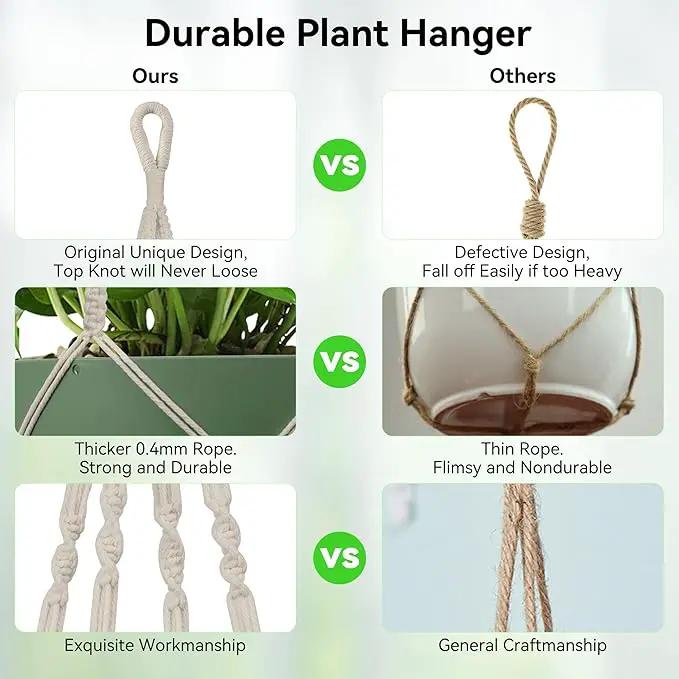 USLAI Macrame Plant Hanger Indoor Outdoor, Up to 4-15 inch Pot, Heavy 20lb Planters, Extra Long Strong Hanging Planter Basket, Boho Home Decor, 35 Inch, Ivory, Set of 2 (POTS NOT Included) by GreenHaven Gardens