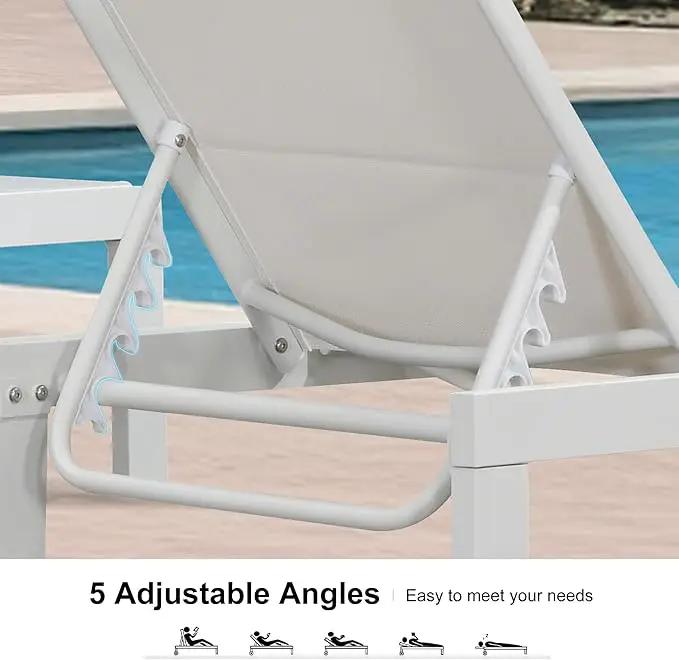 PURPLE LEAF Outdoor Chaise Lounge Staight Legs Adjustable Sunbathing Recliner with Side Table Cream 2 Sets by GreenHaven Gardens