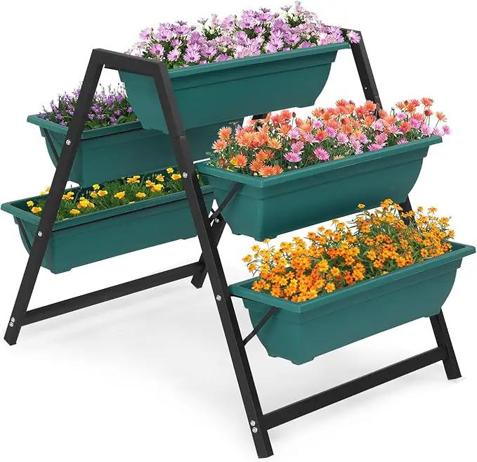 Outvita Green Raised Garden Planter Bed, Tiered Planter Stand with 5 Boxes, Vertical Raised Garden Bed for Herbs, Flowers, Vegetables in Patio Balcony Indoor Outdoor by GreenHaven Gardens