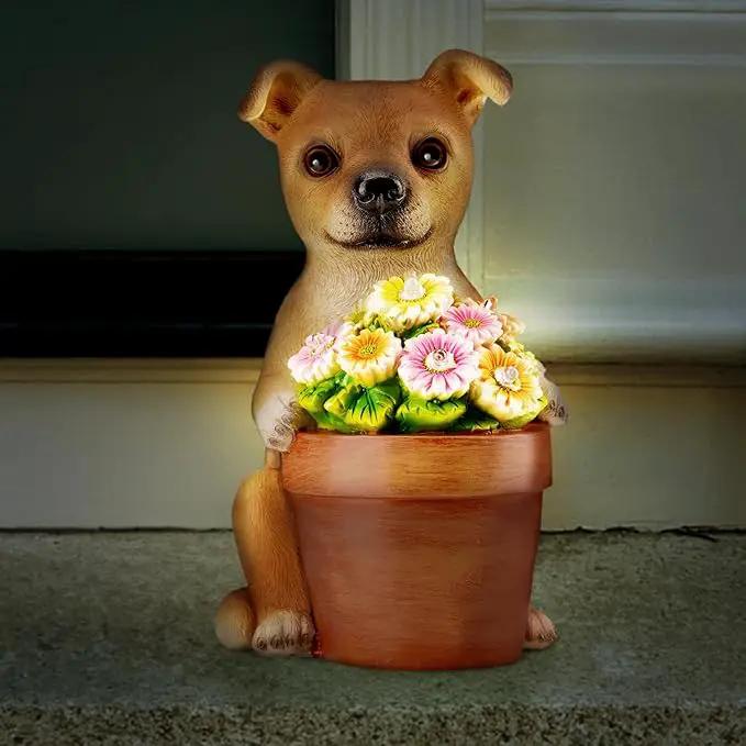 Muldale Solar Dog Statues Outdoor - Solar Powered Outdoor Dog Garden Statue - Hand Painted Floral Plant Pot Light Up by GreenHaven Gardens