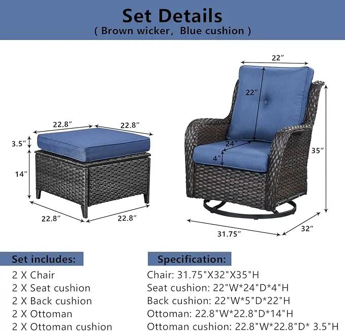 4 Pieces Patio Furniture Sets, Wicker Patio Swivel Glider Chair with Ottomans, Outdoor Furniture Set for Outside Porch, Deck, Balcony, Garden by GreenHaven Gardens
