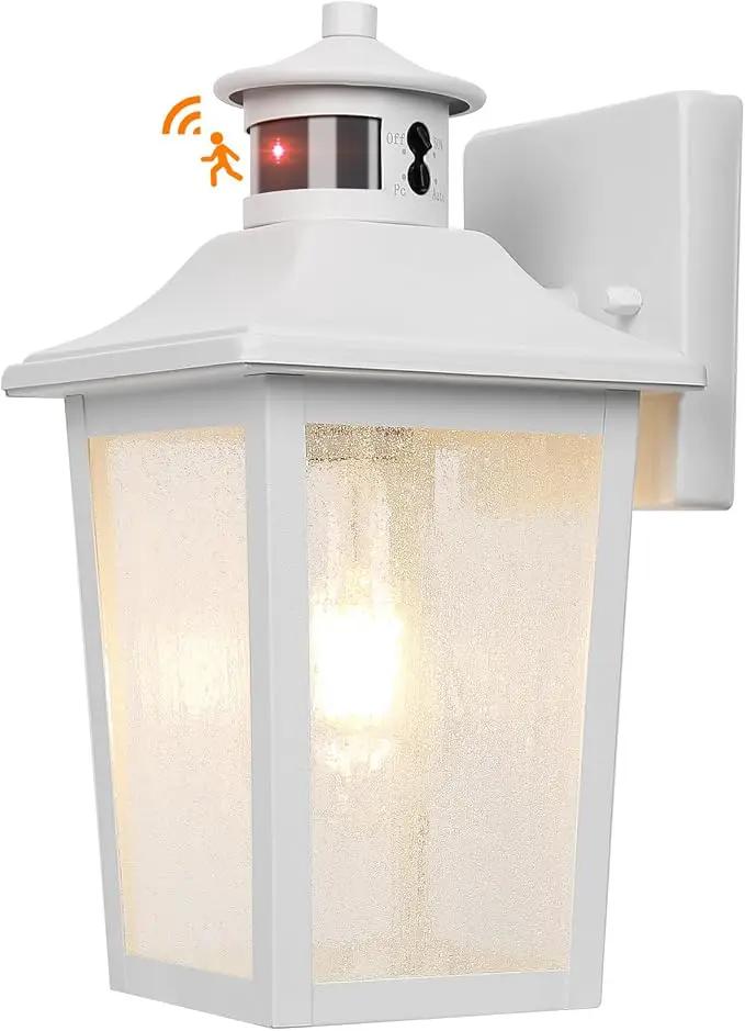 White Motion Sensor Outdoor Wall Light - Dusk to Dawn Outdoor Wall Lighting, Waterproof Exterior Light Fixture, Modern Porch Light Outside Wall Mount for House Patio Garage, Anti-Rust by GreenHaven Gardens