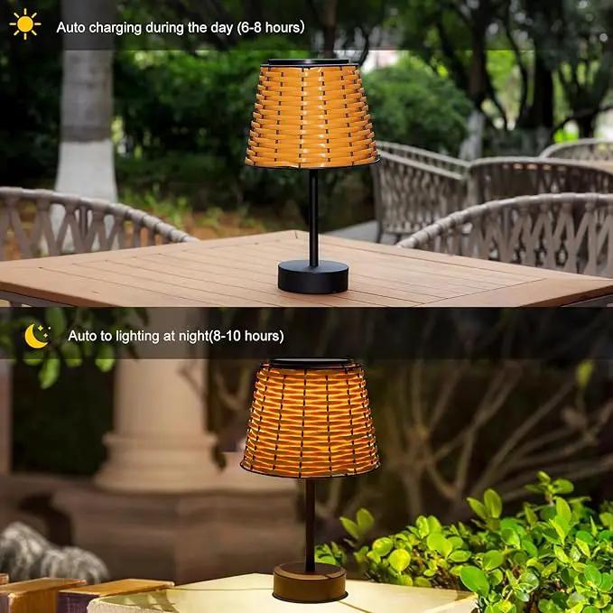 Solar Table Lamps for Outside,Handmade Rattan Woven LED Desk Outdoor Lamp Waterproof Boho Decoration for Garden,Yard,Patio,Porch,Trees,Lawn,Pathway(Austin Natural Brown) by GreenHaven Gardens