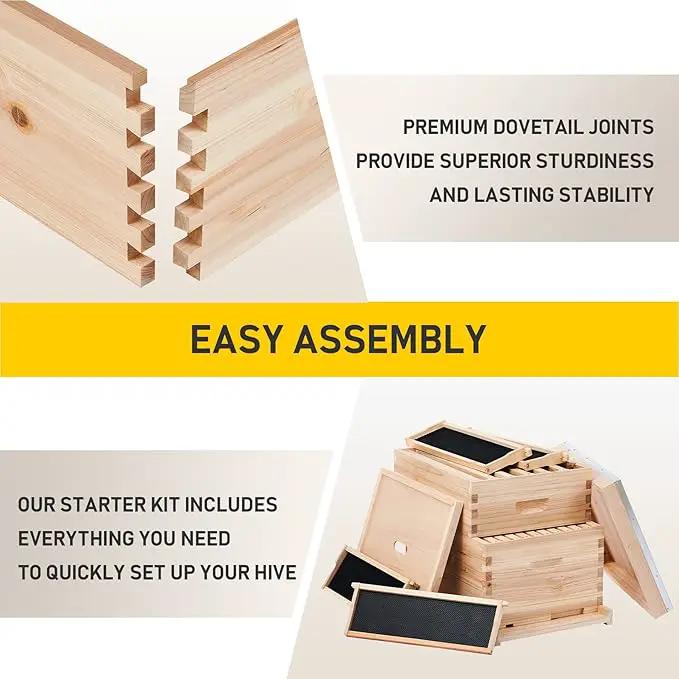 CREWORKS Bee Hive Boxes 10 Frame Langstroth Beehive, Bee Keeping Starter Kit Includes 1 Super Bee Box & 1 Bee Brood Box with Beehive Frames and Foundation, 2 Layers Complete Bee Hive Kit by GreenHaven Gardens