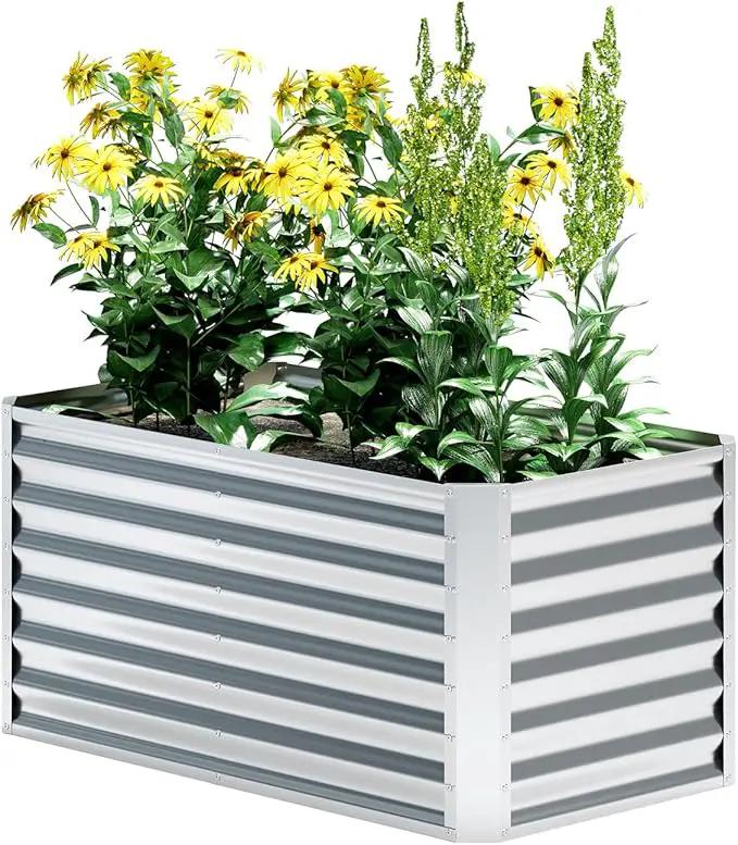 EKX 4x2x2FT Galvanized Raised Garden Bed, Raised Garden Bed Kit-Metal Planter Box Outdoor,Planting for Vegetables, Fruits,Herbs, Flowers-Slive by GreenHaven Gardens