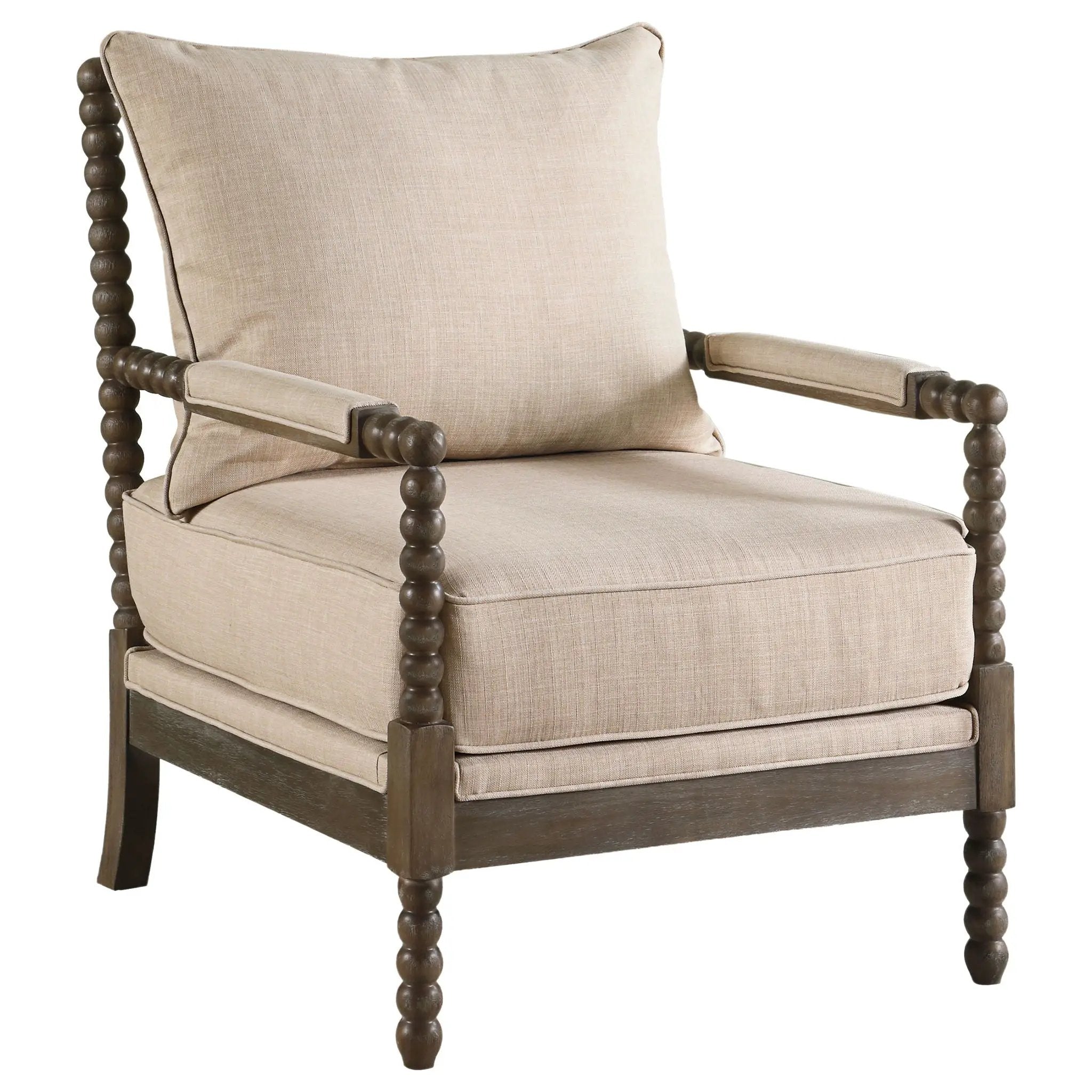 Blanchett Upholstered Bobbin Accent Chair Beige and Distressed Brown by Unique Piece Furniture