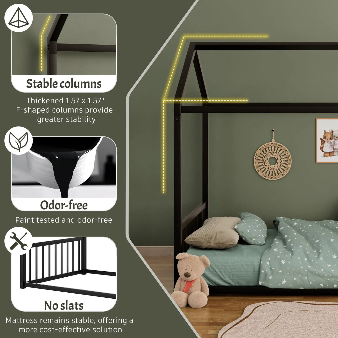 Montessori Style Floor House Shaped Bed With Safety Guardrails by HouseOfZazla