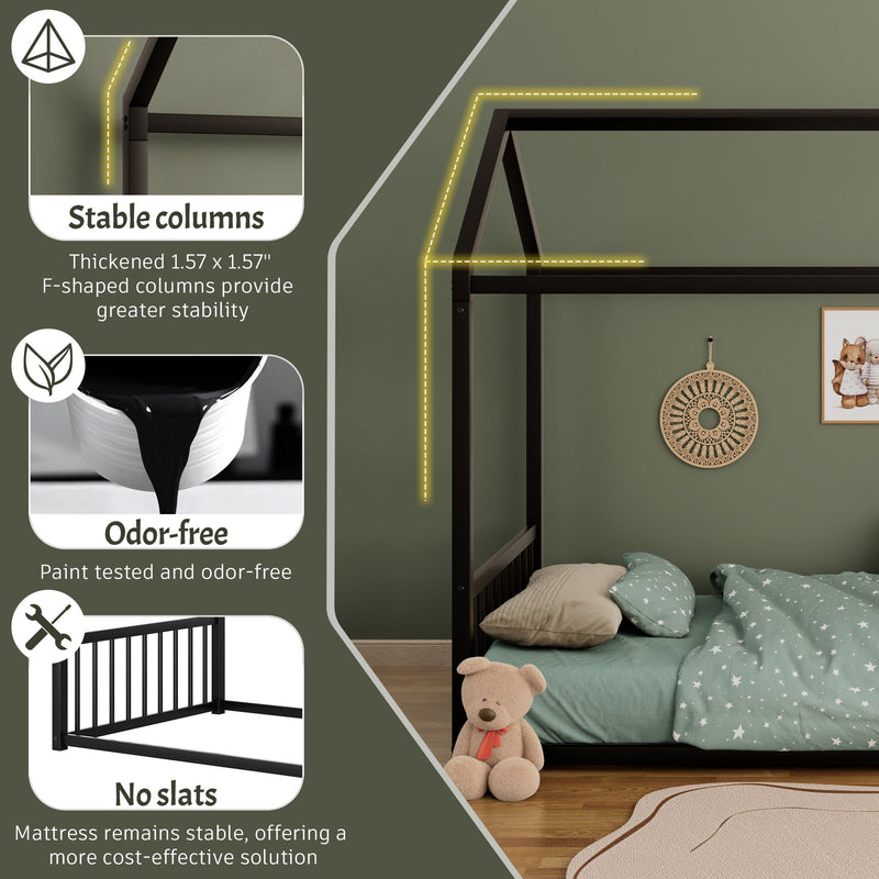 Montessori Style Floor House Shaped Bed With Safety Guardrails by HouseOfZazla