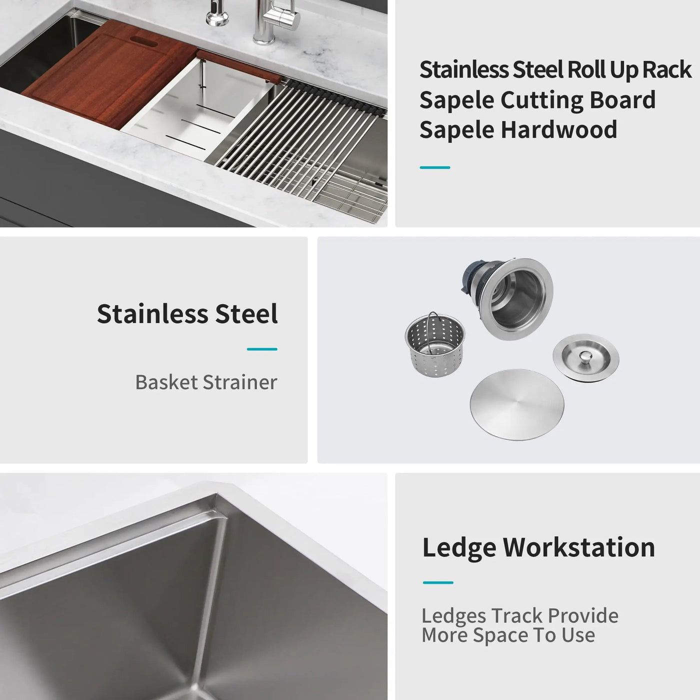 Undermount Workstation Kitchen Sink Stainless Steel Single Bowl by HouseOfZazla