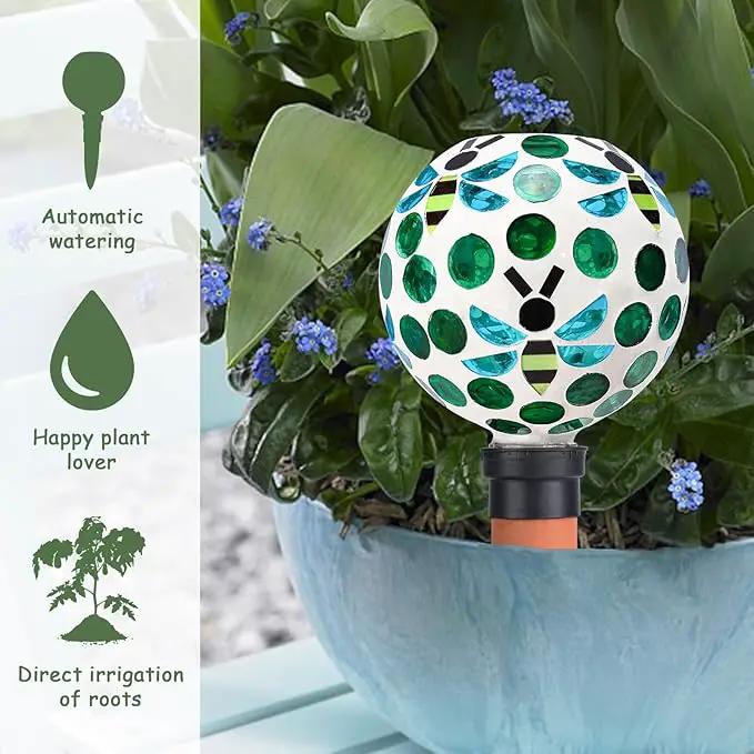 Watering Globe for Plants Mosaic Self Watering Spikes 2 Pack Large Self Watering Planter Insert Automatic Watering Device Outdoor Garden by GreenHaven Gardens