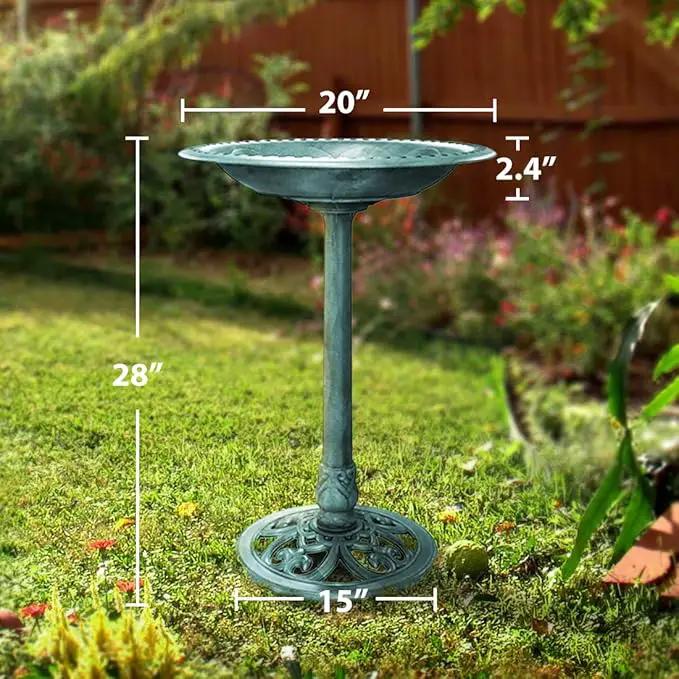 VIVOHOME 28 Inch Height Polyresin Lightweight Antique Outdoor Garden Bird Bath Green by GreenHaven Gardens