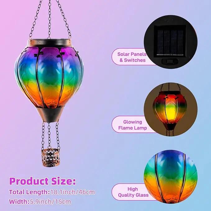 Solar Hot Air Balloon Lantern with Flame, Hanging Glass Hot Air Balloon Solar Lantern Waterproof, Decorative Outdoor Hot Air Balloon Solar Light for Outside Garden Patio (Purple Gradient) by GreenHaven Gardens