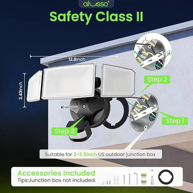 ALUSSO® LED Security Lights Motion Sensor, 60W 6000LM 3 Modes Flood Lights Outdoor Motion Sensor, 3CCT 3 Heads Outdoor Security Light Wet Location Use for House Garage Yard Walkway Black by GreenHaven Gardens