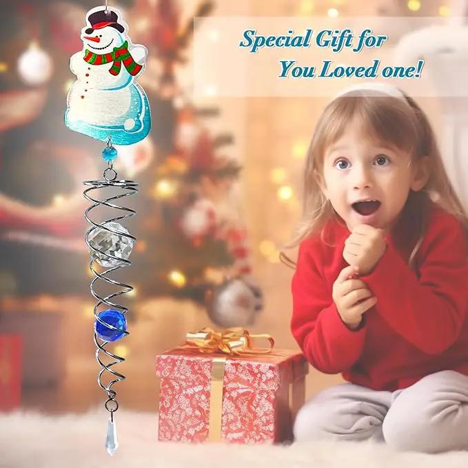 FONMY Snowman Gazing Ball Spiral Decorative Wind Spinner Sun Catcher Rainbow Maker Silver Spiral W/ K9 Crystal Ball Christmas Tree Hanging Ornament Indoor Outdoor Garden Decor. -22 inch H by GreenHaven Gardens