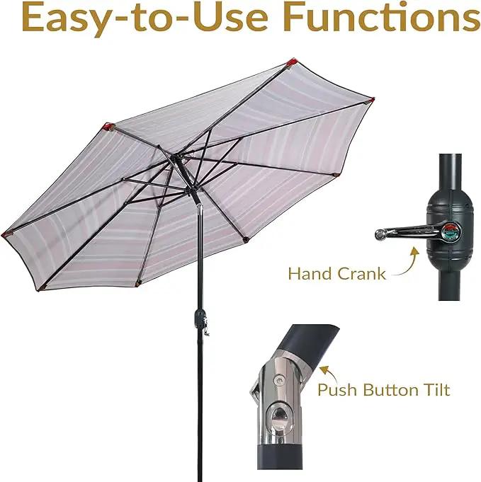 Sunnydaze Outdoor Patio Umbrella - Polyester Table Market Umbrella with Push-Button Tilt and Crank - 8 Sturdy Ribs - Awning Stripe - 9ft by GreenHaven Gardens