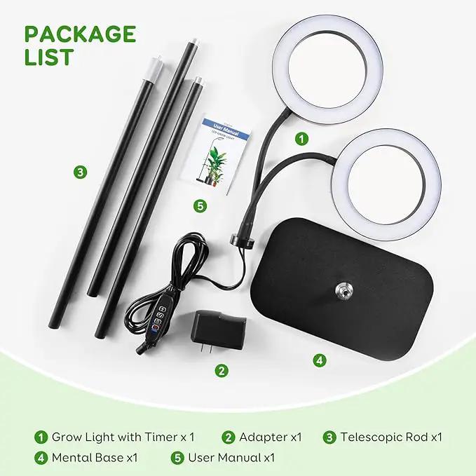 2 Head Grow Light for Indoor Plants,Full Spectrum LED Halo Plant Lights with Stand, Floor Standing Growing Lamp with Adjustable Height,Auto Timer,Dimmable Brightness for Tall Large Plant by GreenHaven Gardens