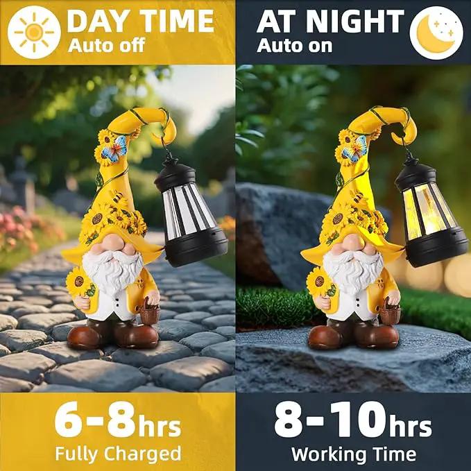 Solar Garden Decor - Sunflower Gnome Statue with Lantern 9.1" Garden Gnomes Outdoor Funny Solar Statues Yard Porch Lawn Patio Decor Gardening Gift for Women Mom Grandma Wife Girlfriend by GreenHaven Gardens