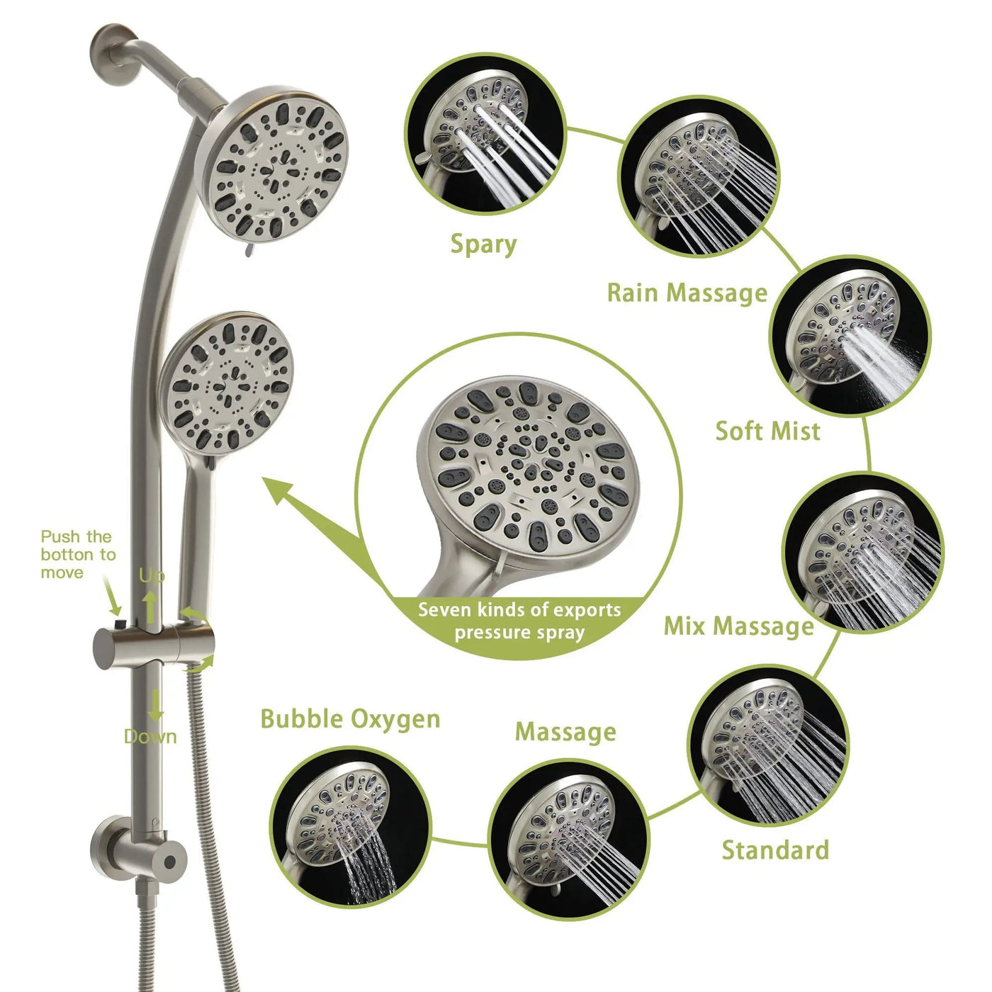Multi Function Dual Shower Head Shower System With 4.7" Rain Showerhead, 7 Function Hand Shower, Adjustable Slide Bar by HouseOfZazla