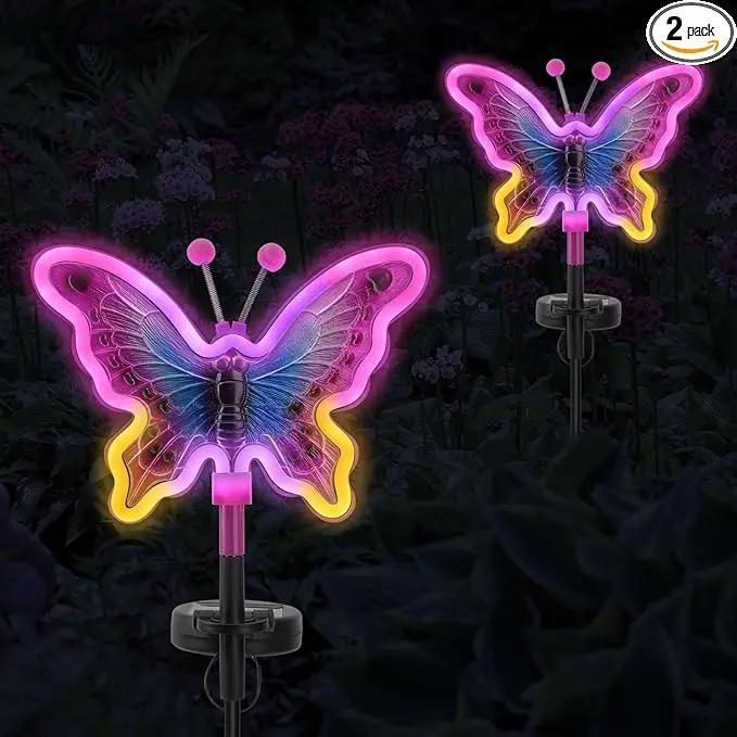 Butterfly Solar Lights, Solar Butterfly Outdoor Light, Garden Decor,Neon Butterfly Garden Lights for Outside, Yard, Pathways,Patio, Lawn, or Landscaping Decor (Amaranth, 2 Pack) by GreenHaven Gardens